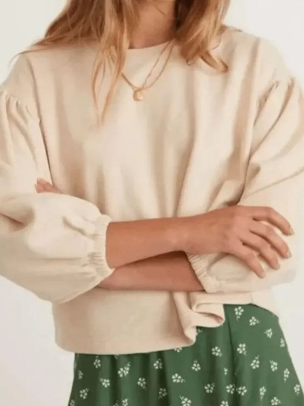 NWT Marine Layer Sweater Respun Jace Puff Sleeve Sweatshirt Antique White Medium